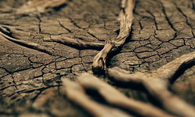 Image similar to close-up of a crying ancient dried up Danu, peaceful, facing the camera and standing in front of a dried up river in a desolate land, dead trees, blue sky, hot and sunny, highly-detailed, elegant, dramatic lighting, artstation, 4k, cinematic landscape, photograph by Elisabeth Gadd