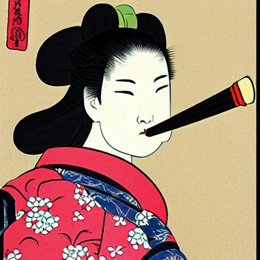 Prompt: geisha smoking ukiyo e style