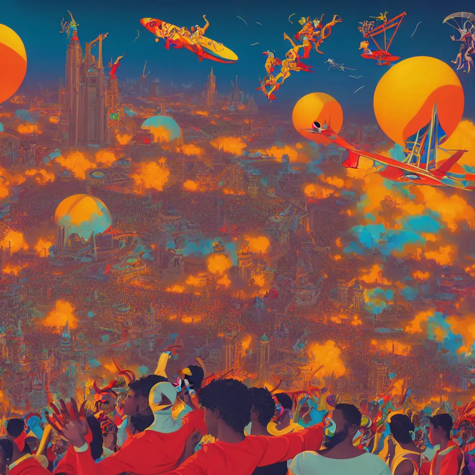 Prompt: trinidad and tobago carnival by paolo eleuteri serpieri and tomer hanuka and chesley bonestell and daniel merriam and tomokazu matsuyama, unreal engine, high resolution render, featured on artstation, octane, 8 k, highly intricate details, vivid colors, vector illustration