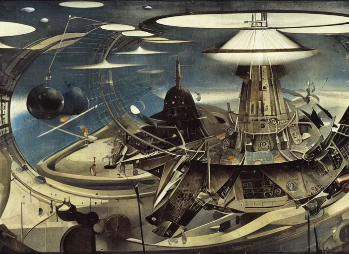 Image similar to an intricately detailed space station by Hieronymus Bosch and Syd Mead