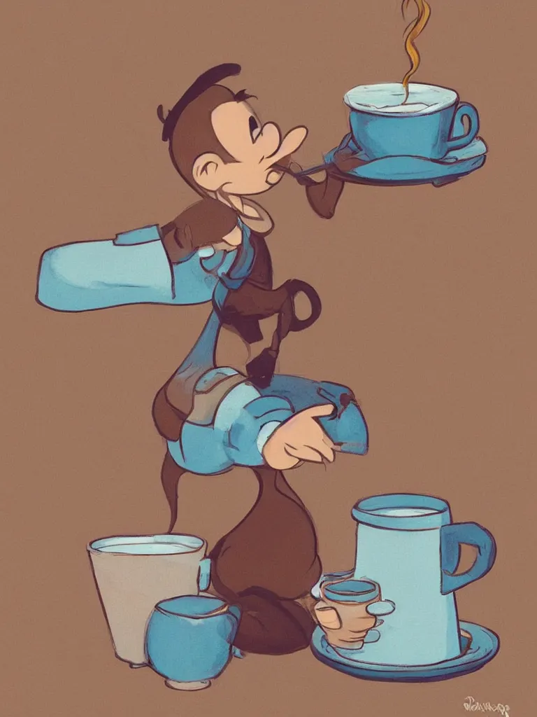 Image similar to the best way to drink your coffee, by , serene illustration, by walt disney, fresh colors, conceptart, trending on artstation