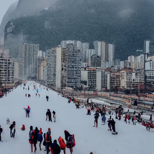 Prompt: photograph of a snow day in rio de janeiro