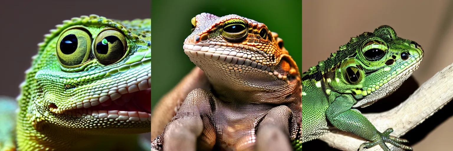 Prompt: a smiling geico lizard, macro, dslr photography