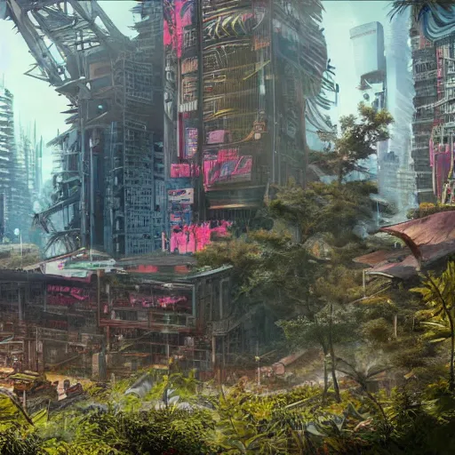 Prompt: Maximalism illustration of cyberpunk ruins Tokyoin sky reclaimed by nature, by Otomo Katsuhiroand Annibale Siconolfi, cgsociety, 8K, unrealengine.