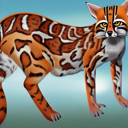 Prompt: a digital painting of an ocelot and fox hybrid