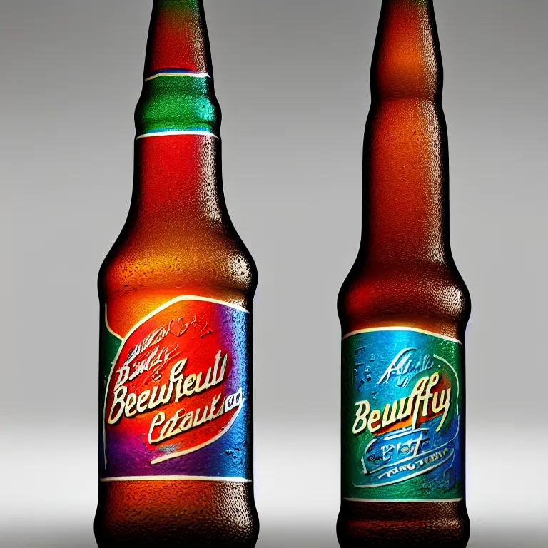 Prompt: beautiful colorful beer bottle, concept art, 3 d render in octane, zbrush, perfect composition, beautiful detailed intricate insanely detailed octane render trending on artstation, 8 k artistic photography, photorealistic, soft natural volumetric cinematic perfect light, chiaroscuro, award - winning photograph, masterpiece, studio photography, product photo