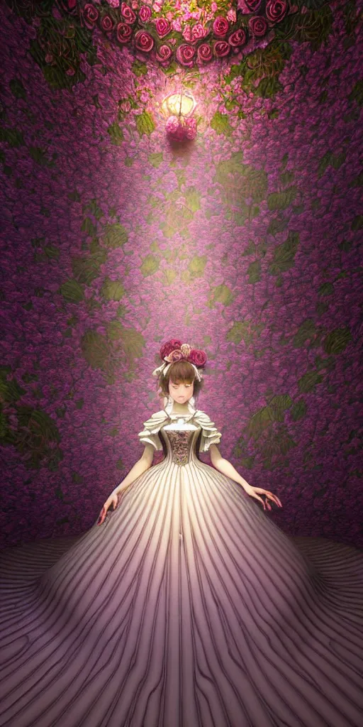 Image similar to the beautiful hyperdetailed physical rendering of a single rose flower wedding gothic lolita dress clothing design display in show in front of your eyes, perfectly shaded, atmospheric lighting, in the style of makoto shinkai, raphael lacoste louis comfort tiffany, artgerm, karol bak, ross tran, 8 k hd, fine texture structure, 3 drender,