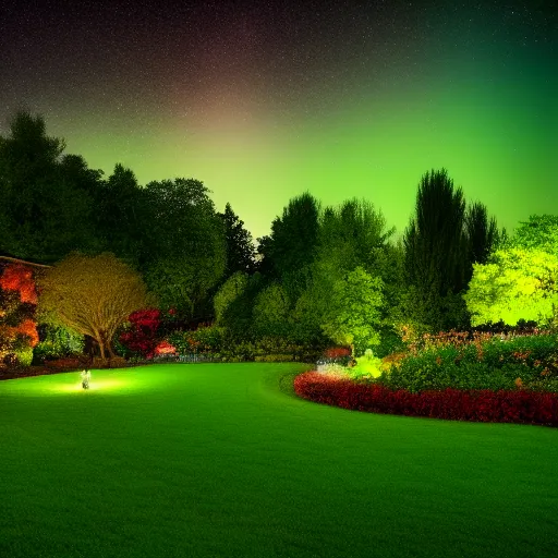 Image similar to beautiful garden lush green, full night sky milky way view hd