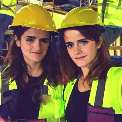 Image similar to photo, close up, salma hayek emma watson in a hi vis vest, in warehouse, android cameraphone, snapchat story screenshot, 2 6 mm,