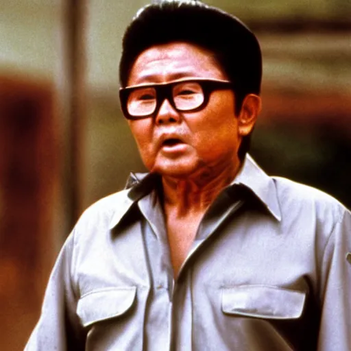 Prompt: a filmstill of Kim Jong-il as Rambo in Rambo First blood