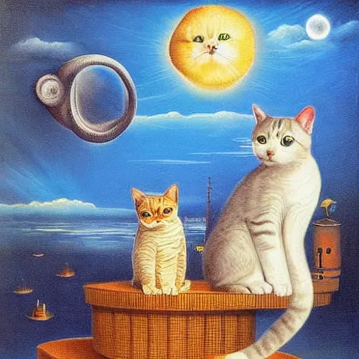 Image similar to cute cats in surrealism art