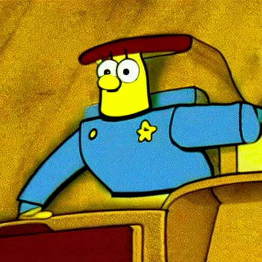Image similar to spongebob squarepants playing captain kirk on the bridge of the starship enterprise
