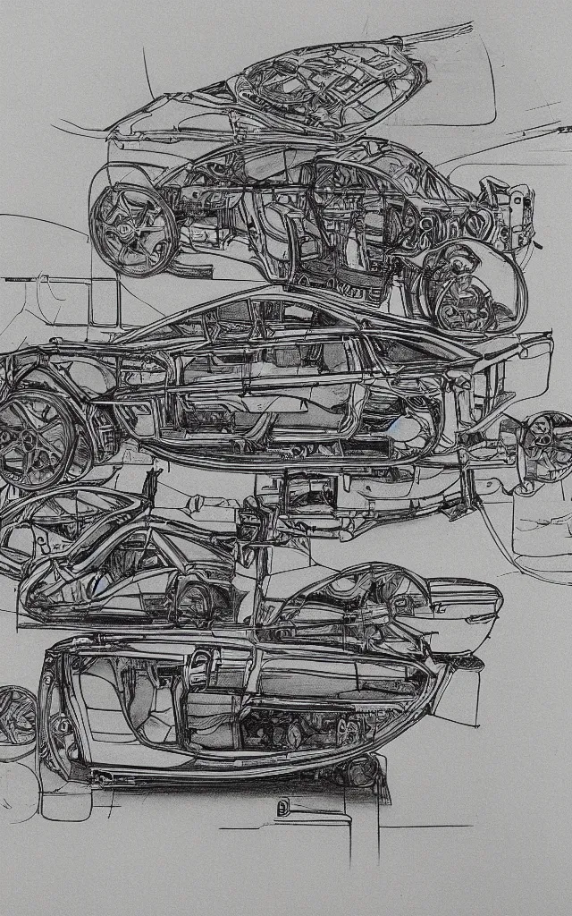 Prompt: automotive blueprints drawn by davinci