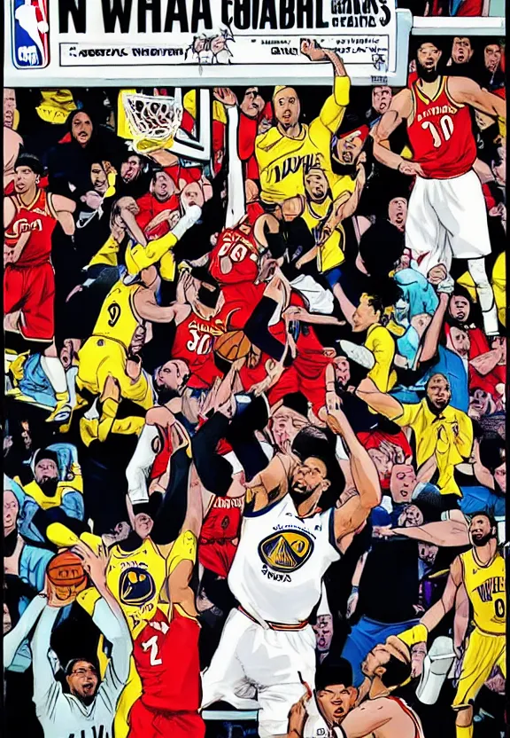 Prompt: The NBA Finals, a game winning shot, in a comic book style