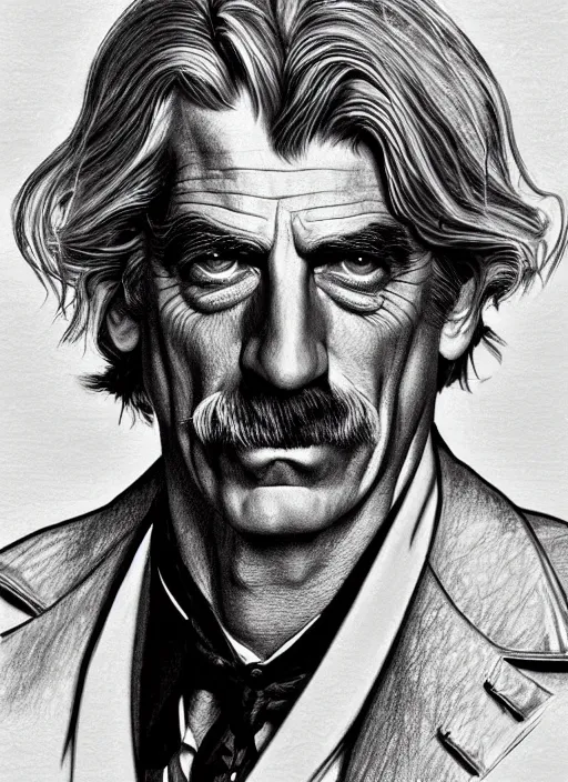 Prompt: hyperrealist pencil sketch of sam elliott as dracula by david malan and alphonse mucha, fantasy art, pencil hatching, dynamic lighting, artstation, poster, volumetric lighting, very detailed faces, 4 k, award winning