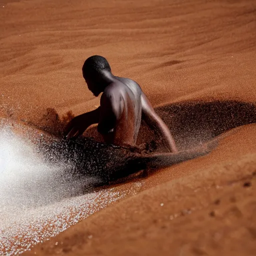 Image similar to a man sliding through brown pudding