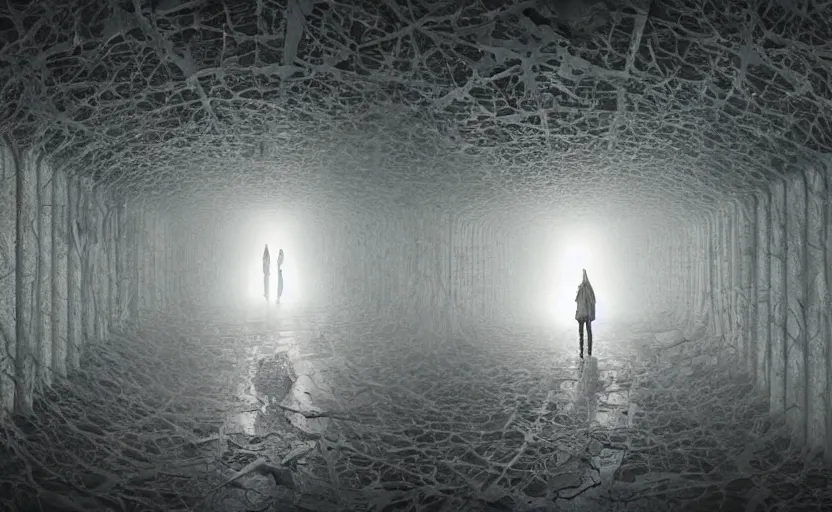 Prompt: swarm of ghostly hooded demoic souls inside decrepit cracked mausoleums in a cosmic woven lightning storm at night, by Igor Morski, by wes benscoter, by Zdzislaw Beksinski, rendered in lumion, 8k resolution, psychedelic lighting, muted color scheme, trending on artstation, realistic shadows, 3d, rendered in lumion, photorealistic -20