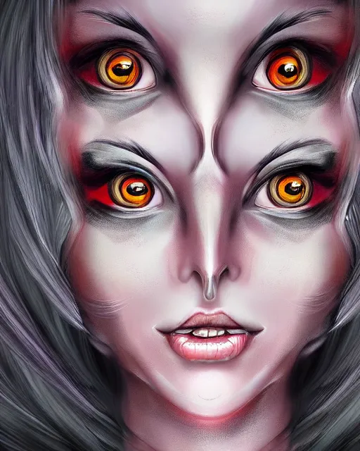 Image similar to face of a beautiful demon girl, realistic detailed digital art