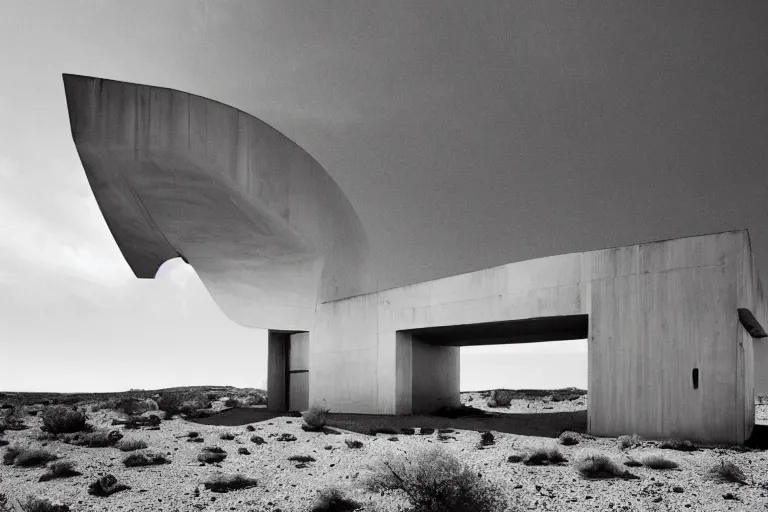 Prompt: desolate futuristic house in the middle of the desert, dramatic, desolate, award winning, high detailed