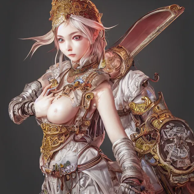 Image similar to studio portrait of neutral good colorful female cleric bard healer as absurdly beautiful, elegant, young skinny gravure idol, ultrafine photorealistic detailed face illustration by kim jung gi, irakli nadar, intricate linework, sharp focus, bright colors, matte, octopath traveler, final fantasy, unreal engine highly rendered, global illumination, radiant light, intricate environment