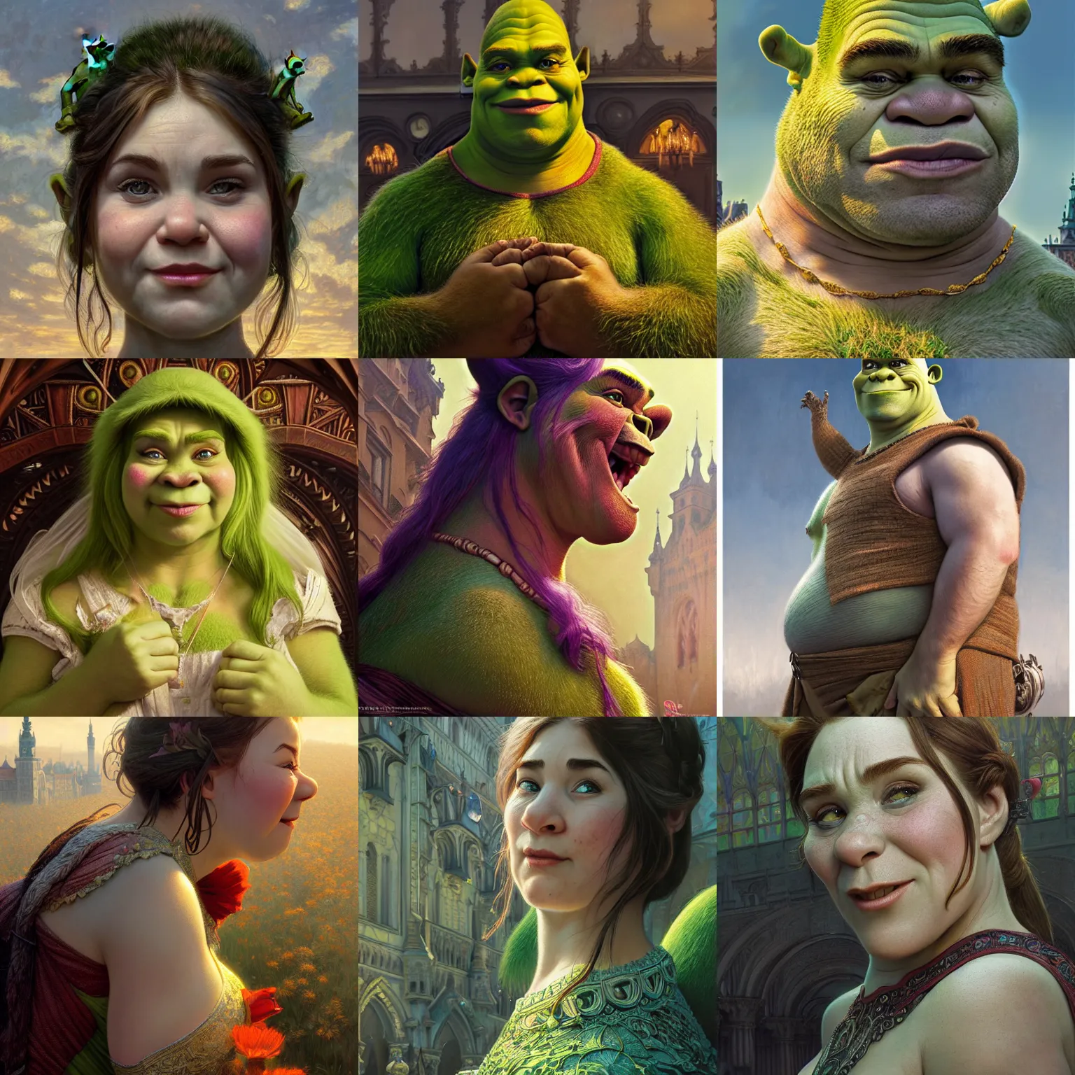 Prompt: ultra realistic illustration, wide angle shot, shrek in cracow, intricate, elegant, highly detailed, digital painting, artstation, concept art, smooth, sharp focus, illustration, art by artgerm and greg rutkowski and alphonse mucha