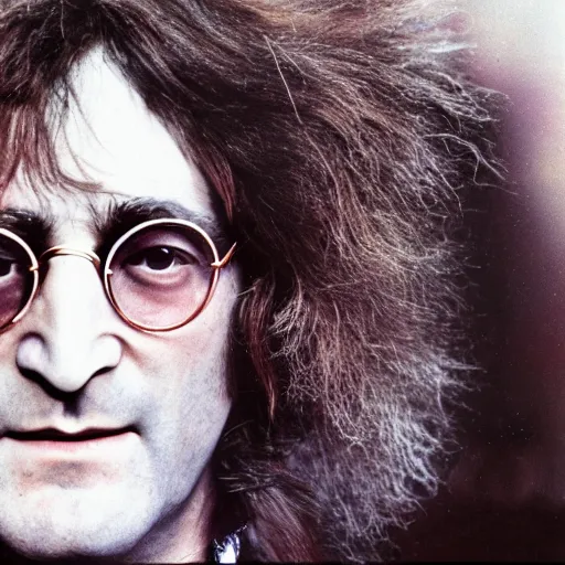 Image similar to John Lennon in a hair metal band, HD, high resolution, intricate detail