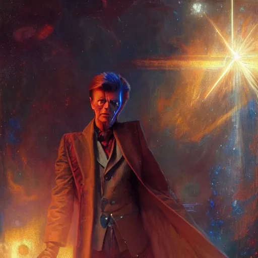 Image similar to david bowie as doctor who, radiant light, caustics, heroic, bright iridescent light, by gaston bussiere, bayard wu, greg rutkowski, maxim verehin