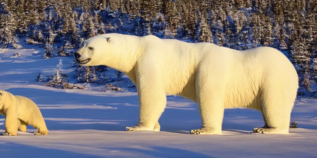 Prompt: a photo of a t-rex hugging a polar bear in the north pole, golden hour, award-winning photograph, national geographic, 8K UHD