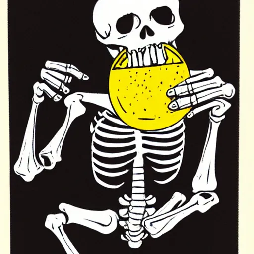 Prompt: skeleton drinking a lemonade, lemonade spilling from its tummy