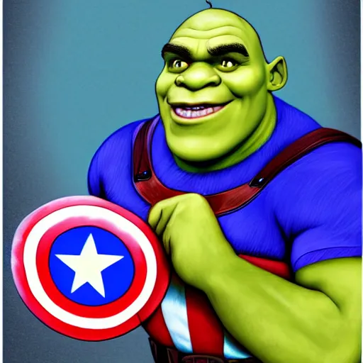 Image similar to digital painting of Shrek as Captain America