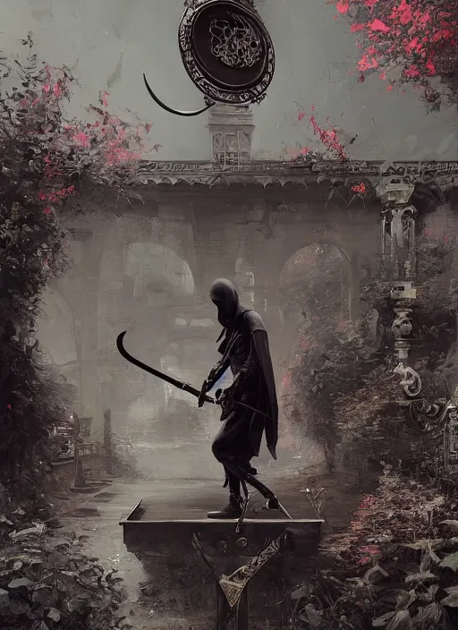 Image similar to grim reaper + scythe and black rose + kodachrome, 2 d, 3 d, ray tracing global illumination, insanely detailed and intricate, hypermaximalist, elegant, ornate, hyper realistic, super detailed : : by ismail inceoglu, by john constable