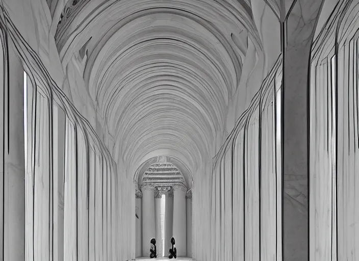 Image similar to symmetry!! white marble interior photograph, architecture carved, beautiful, smoothness, expansive, by louis kahn and moshe safdie