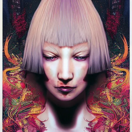 Image similar to portrait of crazy beautiful singer sia kate isobelle furler, ymmetrical, by yoichi hatakenaka, masamune shirow, josan gonzales and dan mumford, ayami kojima, takato yamamoto, barclay shaw, karol bak, yukito kishiro