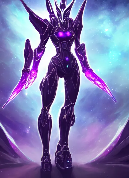 Prompt: detailed cinematic shot, cosmic sized perfectly proportioned stunning beautiful hot female warframe, detailed mecha female dragon head, metal ears purple eyes, sleek silver armor, fuschia leds, floating in empty space, nebula sized, holding a planet, epic proportions, epic size, epic scale, furry art, dragon art, giantess art, warframe fanart, furaffinity, deviantart