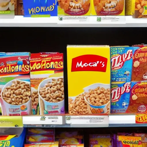 Image similar to mcdonald's cereal box on a grocery store shelf