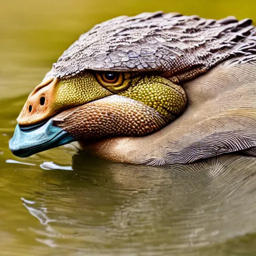 Image similar to a hybrid between a dinosaur and a duck, photography, award winning, national geographic channel, discovery channel, wildlife, 8 k