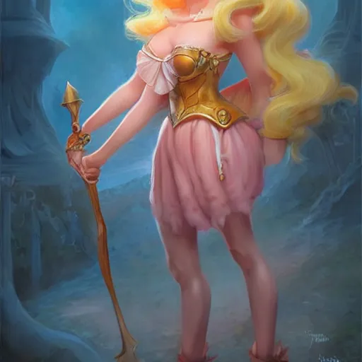 Image similar to cute princess peach as realistic blond human character art portrait, matte fantasy painting, deviantart artstation, by jason felix by steve argyle by tyler jacobson by peter mohrbacher, cinema c 9. 0