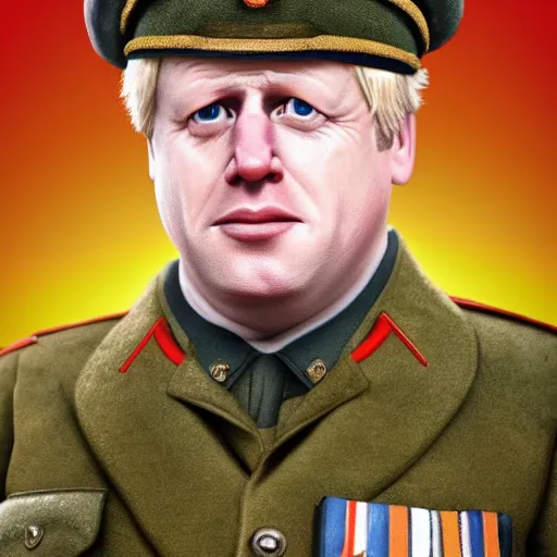 Image similar to movie scene boris johnson in ussr soldiers uniform, photorealistic, highly detailed 8 k