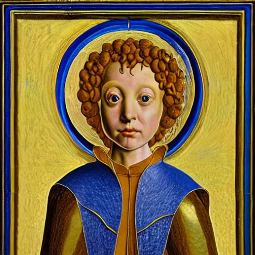 Image similar to a portrait of a shiny metallic renaissance robot, in the style of Jan van Eyck,