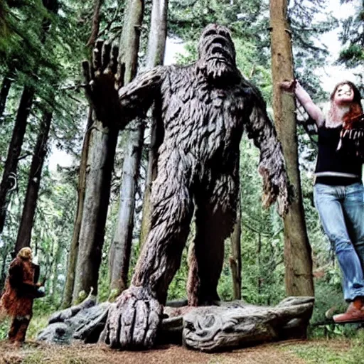 Prompt: group of occultist worshipping a bigfoot statue