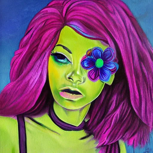 Image similar to Flowerpunk girl, painting by Chiptek