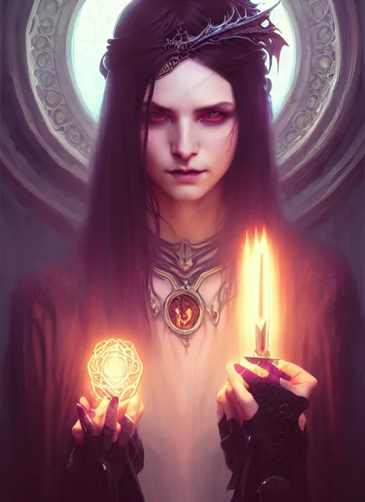 Image similar to Necromancer Sorceress, fantasy magic, undercut hairstyle, dark light night, intricate, elegant, sharp focus, illustration, highly detailed, digital painting, concept art, matte, art by WLOP and Artgerm and Greg Rutkowski and Alphonse Mucha, masterpiece