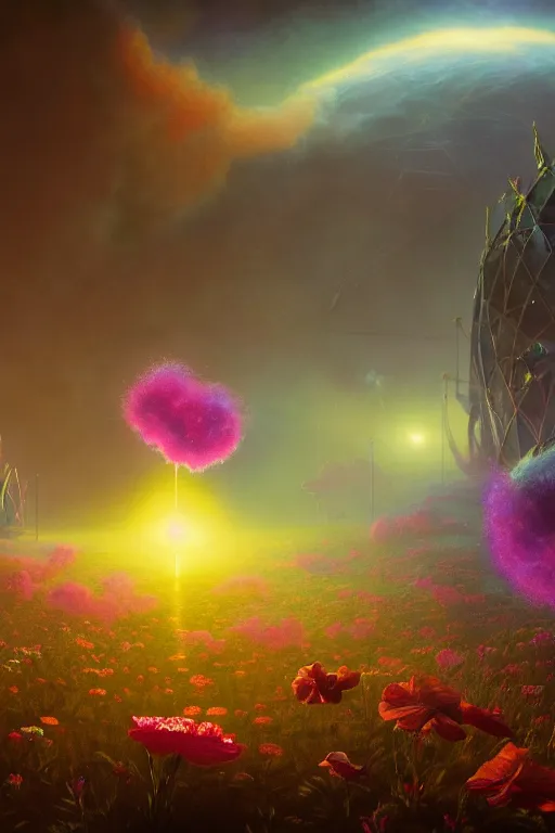 Prompt: imagine dragons in a flower cosmos, illustration, moody, chaotic, god, mist, nuclear explosion background, volumetric lighting, soft lighting, soft details, painting oil on canvas by ryan church and Edmund Blair Leighton, octane render, HDR, trending on artstation, 4k, 8k, HD