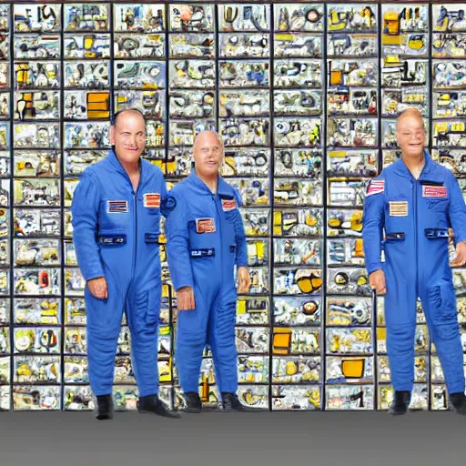 Image similar to collection on wall of cosmic elements, astronauts from the multiverse standing beside multiple portals to the multiverse