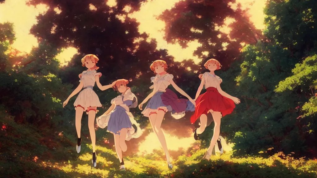 Prompt: a film still of a 1 9 5 0's anime girls going out from ufo, hdr, full body mid shot, chillhop aesthetics, perfect art, trending on pixiv fanbox, painted by gaston bussiere, makoto shinkai, akihiko yoshida, craig mullins