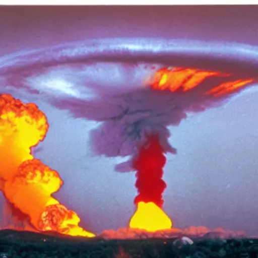 Prompt: nuclear explosion, blast, blowup, burst, bursting, detonation, eruption, outburst
