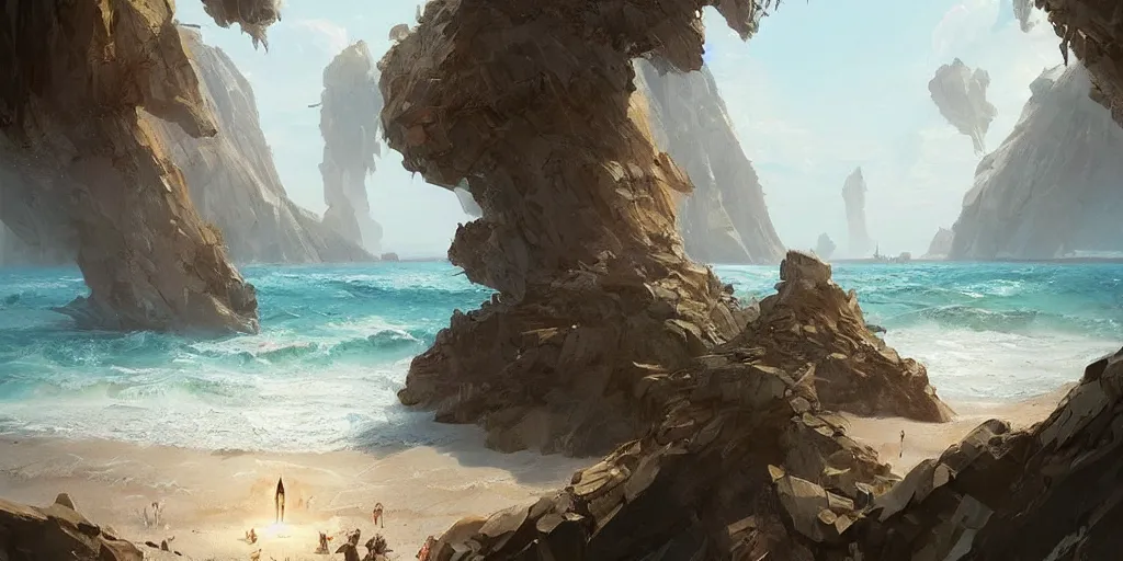 Prompt: a multiverse portal leading to a beautiful beach, greg rutkowski, trending on artstation