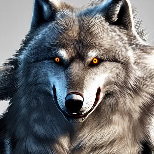 Prompt: alpha wolf head, scarred eye, head, digital art, highly detailed, artstation, unreal 5