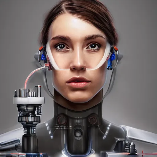 Image similar to portrait of cyborg scientist by jama jurabaev, extremely detailed, trending on artstation, high quality, brush stroke