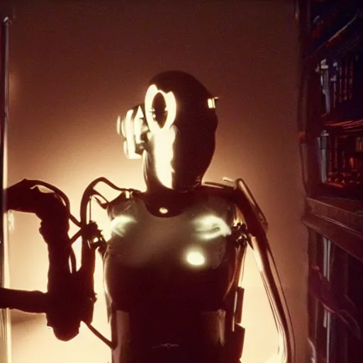 Image similar to movie still of cat cyborg, cinematic composition, cinematic light, by edgar wright and david lynch